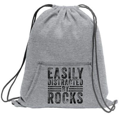 Easily Distracted By Rocks Geology Stone Lover Funny Vintage  Sweatshirt Cinch Pack Bag