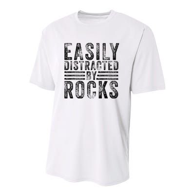 Easily Distracted By Rocks Geology Stone Lover Funny Vintage  Youth Performance Sprint T-Shirt