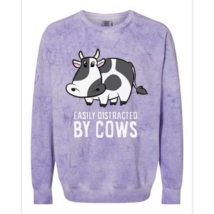 Easily Distracted By Cows Cattle Farming Cows Colorblast Crewneck Sweatshirt