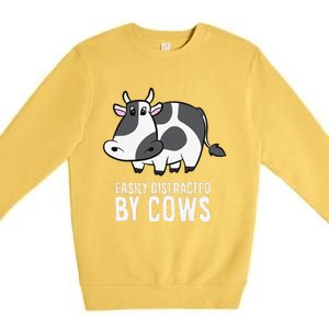 Easily Distracted By Cows Cattle Farming Cows Premium Crewneck Sweatshirt