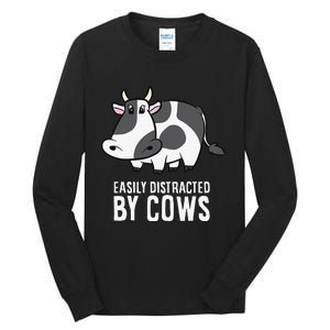 Easily Distracted By Cows Cattle Farming Cows Tall Long Sleeve T-Shirt