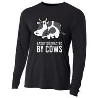 Easily Distracted By Cows Cattle Farming Cows Cooling Performance Long Sleeve Crew