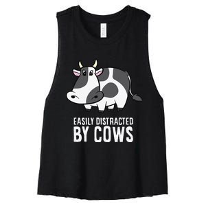 Easily Distracted By Cows Cattle Farming Cows Women's Racerback Cropped Tank