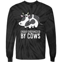 Easily Distracted By Cows Cattle Farming Cows Tie-Dye Long Sleeve Shirt