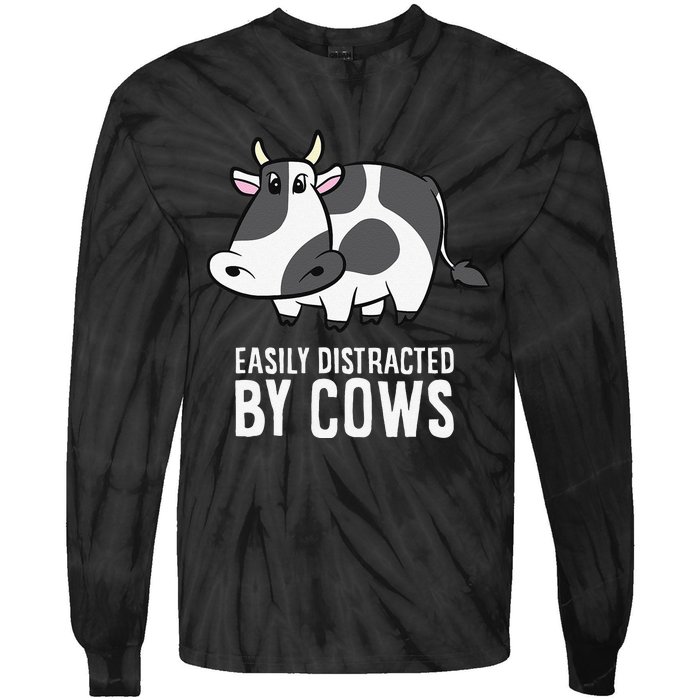 Easily Distracted By Cows Cattle Farming Cows Tie-Dye Long Sleeve Shirt