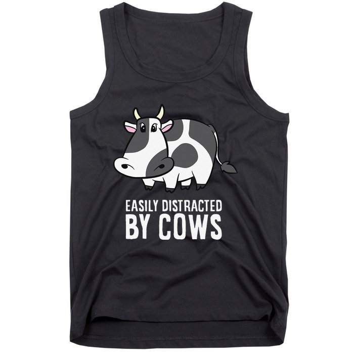 Easily Distracted By Cows Cattle Farming Cows Tank Top