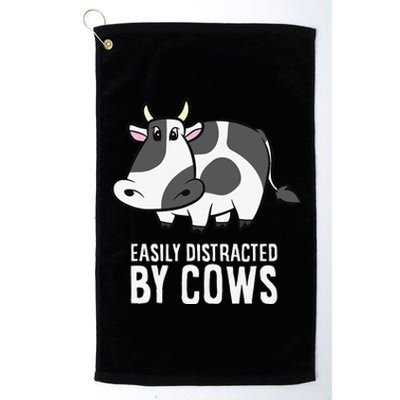 Easily Distracted By Cows Cattle Farming Cows Platinum Collection Golf Towel