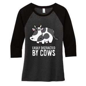 Easily Distracted By Cows Cattle Farming Cows Women's Tri-Blend 3/4-Sleeve Raglan Shirt