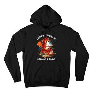 Easily Distracted By Dragons And Books Nerd Dragon Hoodie