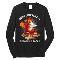 Easily Distracted By Dragons And Books Nerd Dragon Long Sleeve Shirt