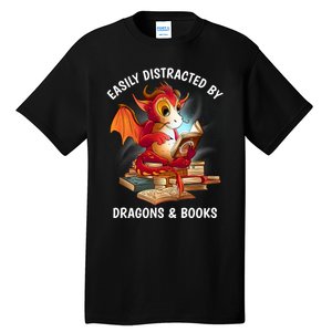 Easily Distracted By Dragons And Books Nerd Dragon Tall T-Shirt