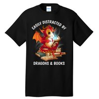 Easily Distracted By Dragons And Books Nerd Dragon Tall T-Shirt