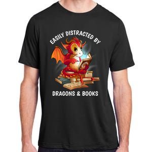 Easily Distracted By Dragons And Books Nerd Dragon Adult ChromaSoft Performance T-Shirt