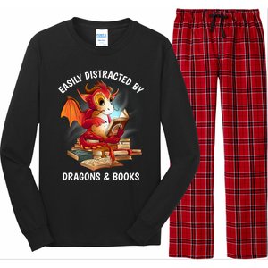 Easily Distracted By Dragons And Books Nerd Dragon Long Sleeve Pajama Set