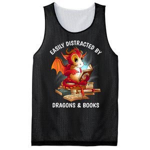 Easily Distracted By Dragons And Books Nerd Dragon Mesh Reversible Basketball Jersey Tank