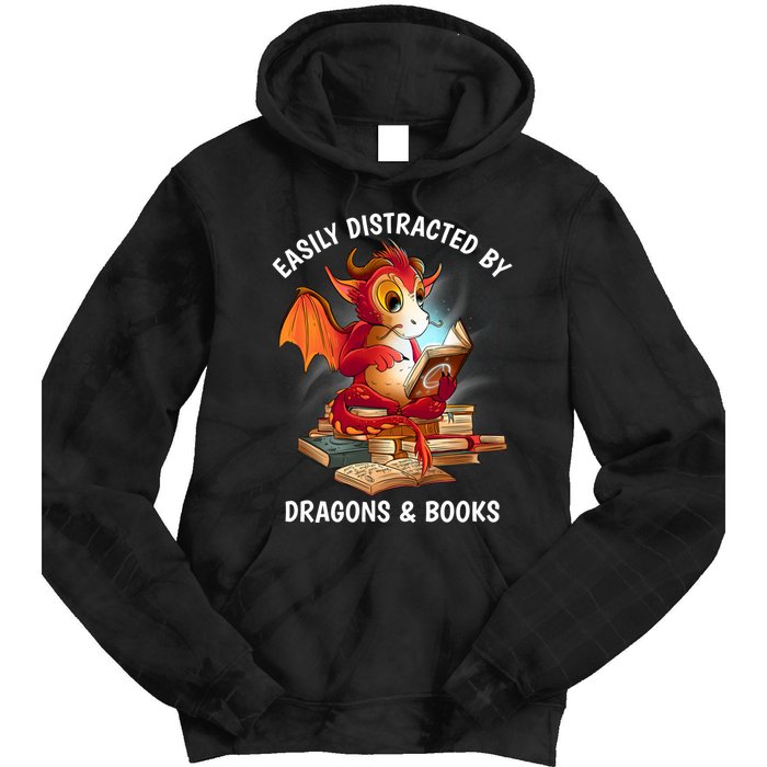 Easily Distracted By Dragons And Books Nerd Dragon Tie Dye Hoodie