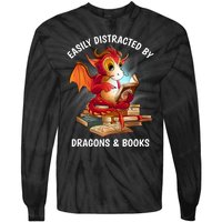 Easily Distracted By Dragons And Books Nerd Dragon Tie-Dye Long Sleeve Shirt