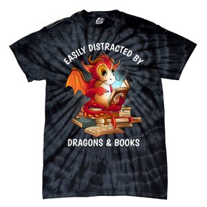 Easily Distracted By Dragons And Books Nerd Dragon Tie-Dye T-Shirt