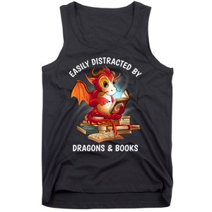 Easily Distracted By Dragons And Books Nerd Dragon Tank Top