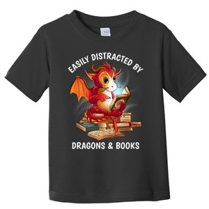 Easily Distracted By Dragons And Books Nerd Dragon Toddler T-Shirt