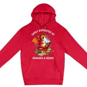 Easily Distracted By Dragons And Books Nerd Dragon Premium Pullover Hoodie