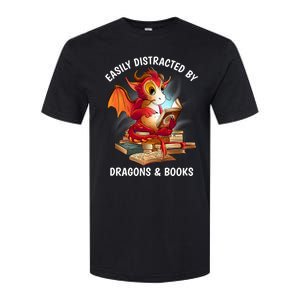 Easily Distracted By Dragons And Books Nerd Dragon Softstyle CVC T-Shirt