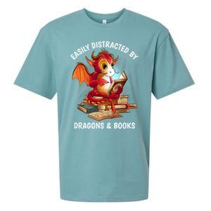 Easily Distracted By Dragons And Books Nerd Dragon Sueded Cloud Jersey T-Shirt