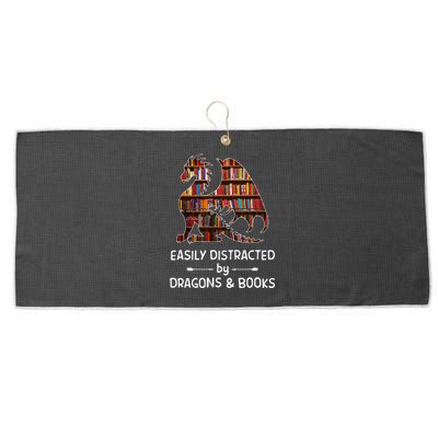 Easily Distracted By Dragon And Books Nerds Large Microfiber Waffle Golf Towel