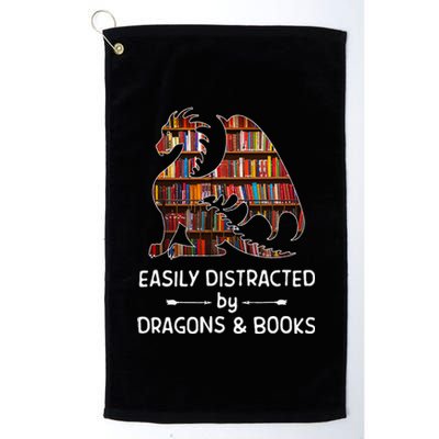 Easily Distracted By Dragon And Books Nerds Platinum Collection Golf Towel