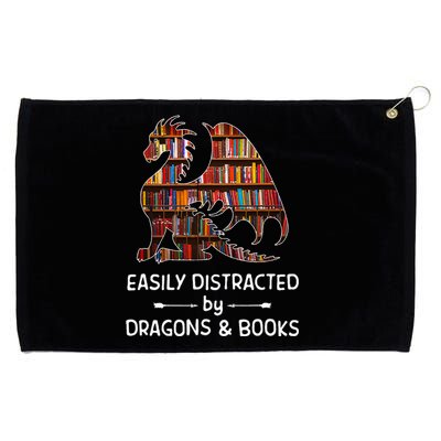 Easily Distracted By Dragon And Books Nerds Grommeted Golf Towel