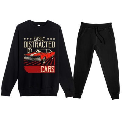 Easily Distracted By Cars Classic Muscle Car Guy Car Lover Premium Crewneck Sweatsuit Set