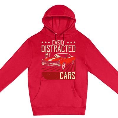 Easily Distracted By Cars Classic Muscle Car Guy Car Lover Premium Pullover Hoodie