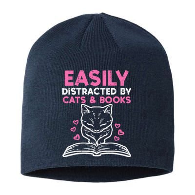 Easily Distracted By Cats Books Bookworm Wo Girl Sustainable Beanie