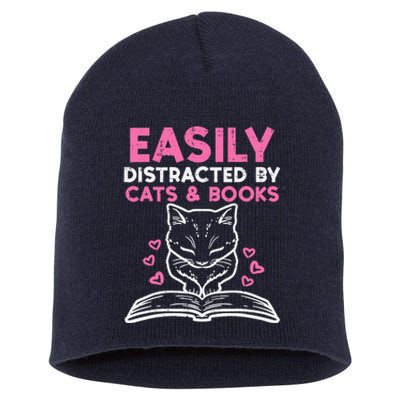 Easily Distracted By Cats Books Bookworm Wo Girl Short Acrylic Beanie