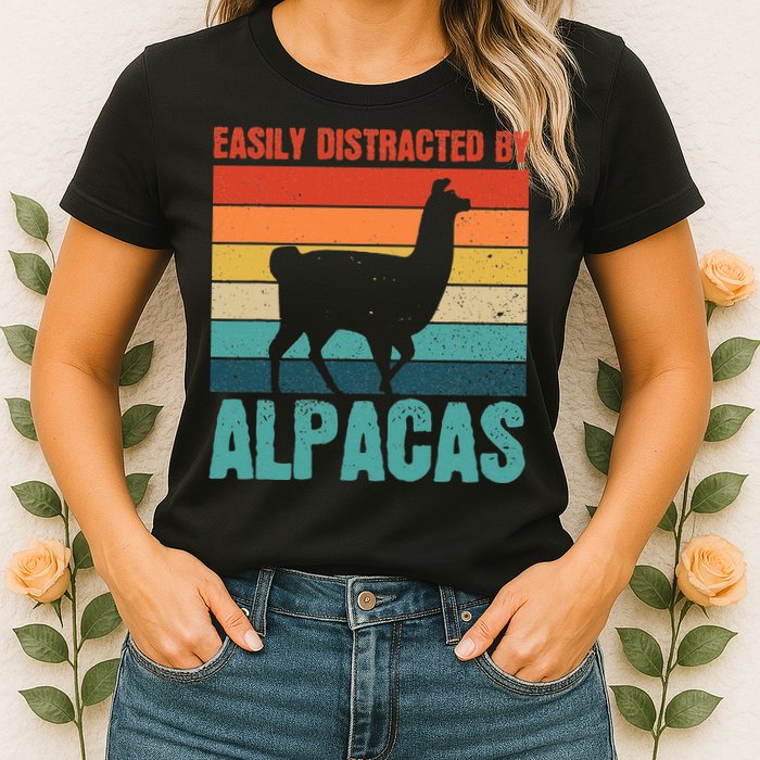 Easily Distracted By Alpacas Design For An Alpaca Fan Womens T-Shirt