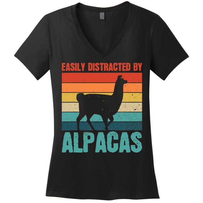 Easily Distracted By Alpacas Design For An Alpaca Fan Women's V-Neck T-Shirt