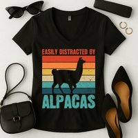 Easily Distracted By Alpacas Design For An Alpaca Fan Women's V-Neck T-Shirt