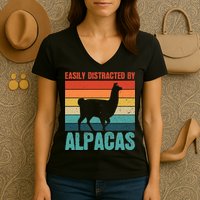 Easily Distracted By Alpacas Design For An Alpaca Fan Women's V-Neck T-Shirt