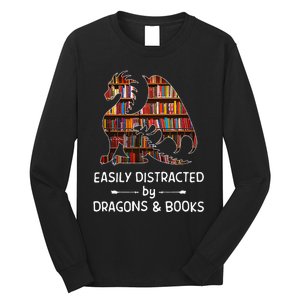 Easily Distracted By Dragon And Books Nerds Long Sleeve Shirt