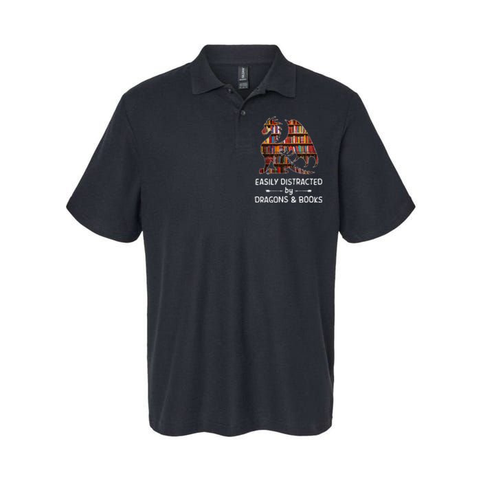 Easily Distracted By Dragon And Books Nerds Softstyle Adult Sport Polo