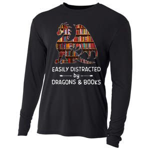 Easily Distracted By Dragon And Books Nerds Cooling Performance Long Sleeve Crew