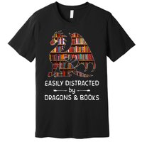 Easily Distracted By Dragon And Books Nerds Premium T-Shirt