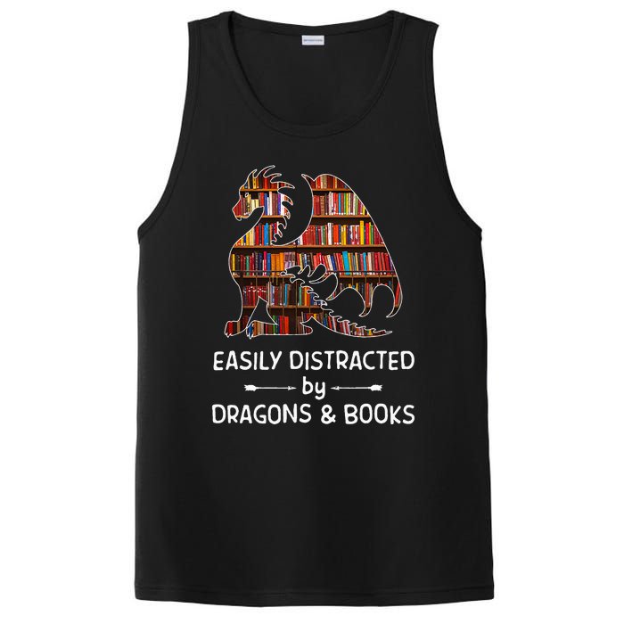 Easily Distracted By Dragon And Books Nerds PosiCharge Competitor Tank