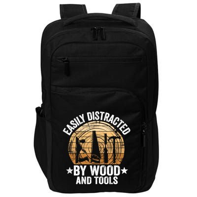 Easily Distracted By Wood And Tools Funny Woodworking Impact Tech Backpack