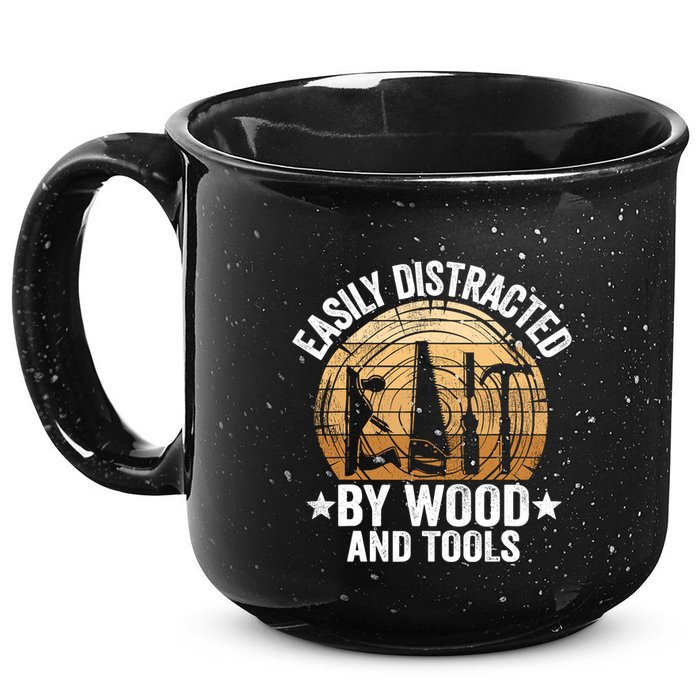 Easily Distracted By Wood And Tools Funny Woodworking 15oz Campfire Ceramic Mug