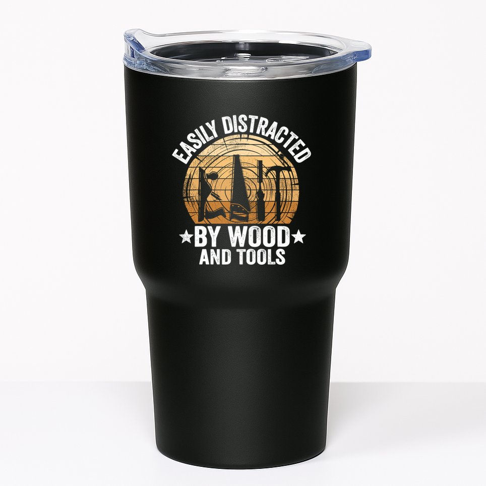 Easily Distracted By Wood And Tools Funny Woodworking Tumbler