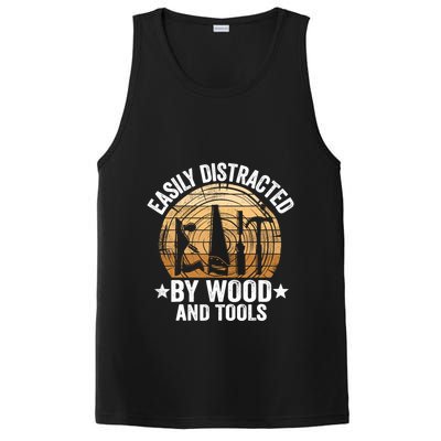 Easily Distracted By Wood And Tools Funny Woodworking PosiCharge Competitor Tank