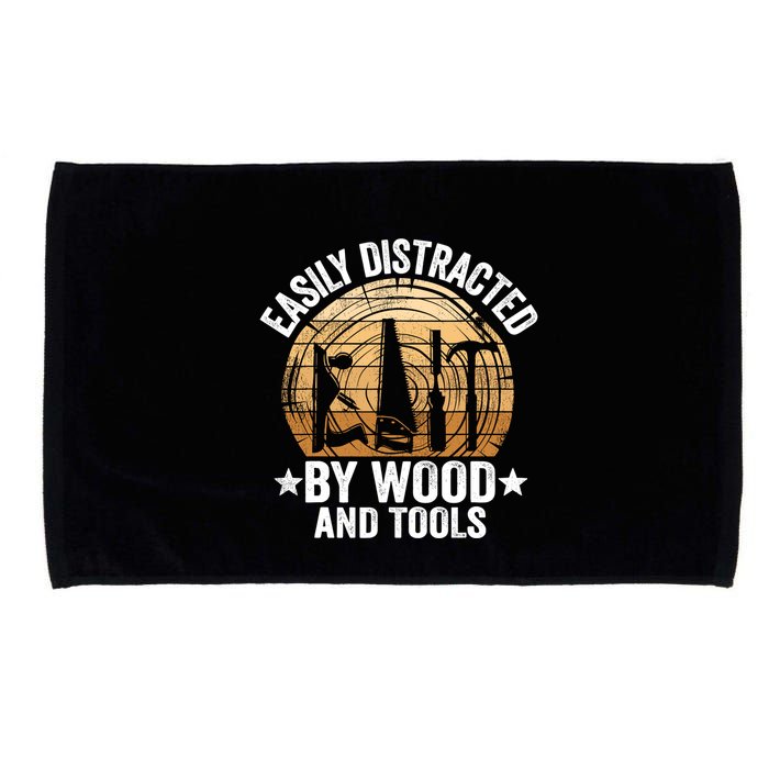 Easily Distracted By Wood And Tools Funny Woodworking Microfiber Hand Towel