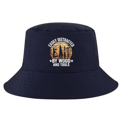 Easily Distracted By Wood And Tools Funny Woodworking Cool Comfort Performance Bucket Hat