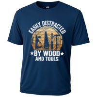 Easily Distracted By Wood And Tools Funny Woodworking Performance Shirt
